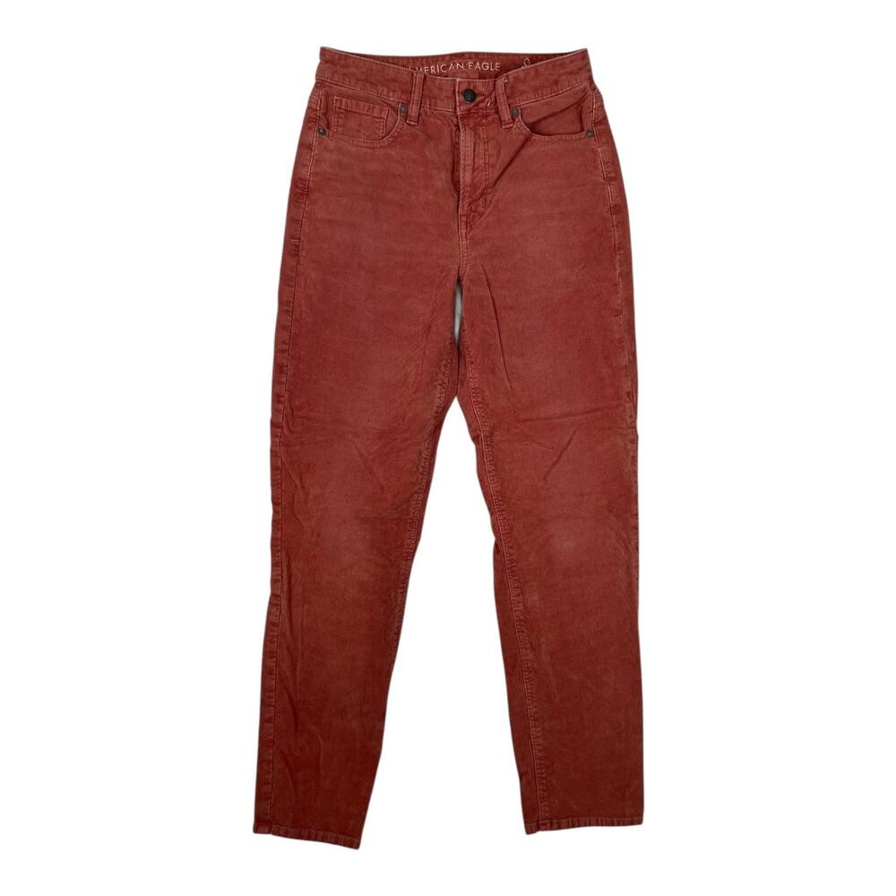 American Eagle Slim Straight Jeans Womens 2 Rust Red Corduroy Stretch